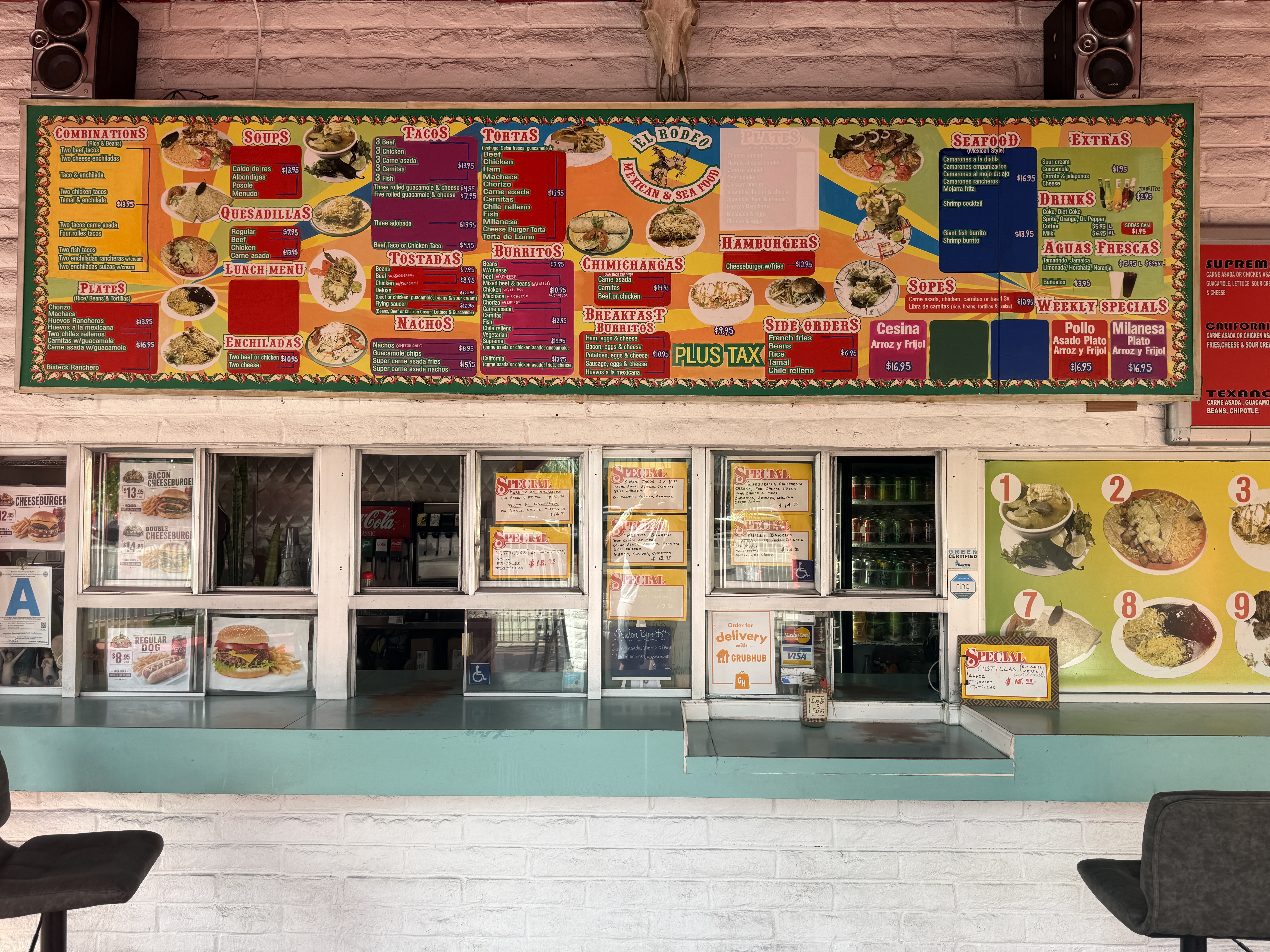 El Rodeo’s actual menu board and ordering counter